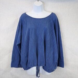 Neon Buddha Open Knit Top Women's 1X XL Blue Pocket Boxy Beach Boho Yoga Coastal